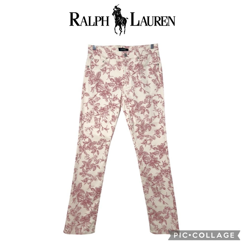 Lauren Ralph Lauren floral cream pink classic straight jeans size 6 NWT $100
